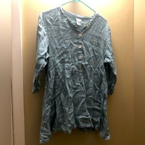 Match Point 100% Linen Blouse Tunic Blue Women's Size Small *Flaw